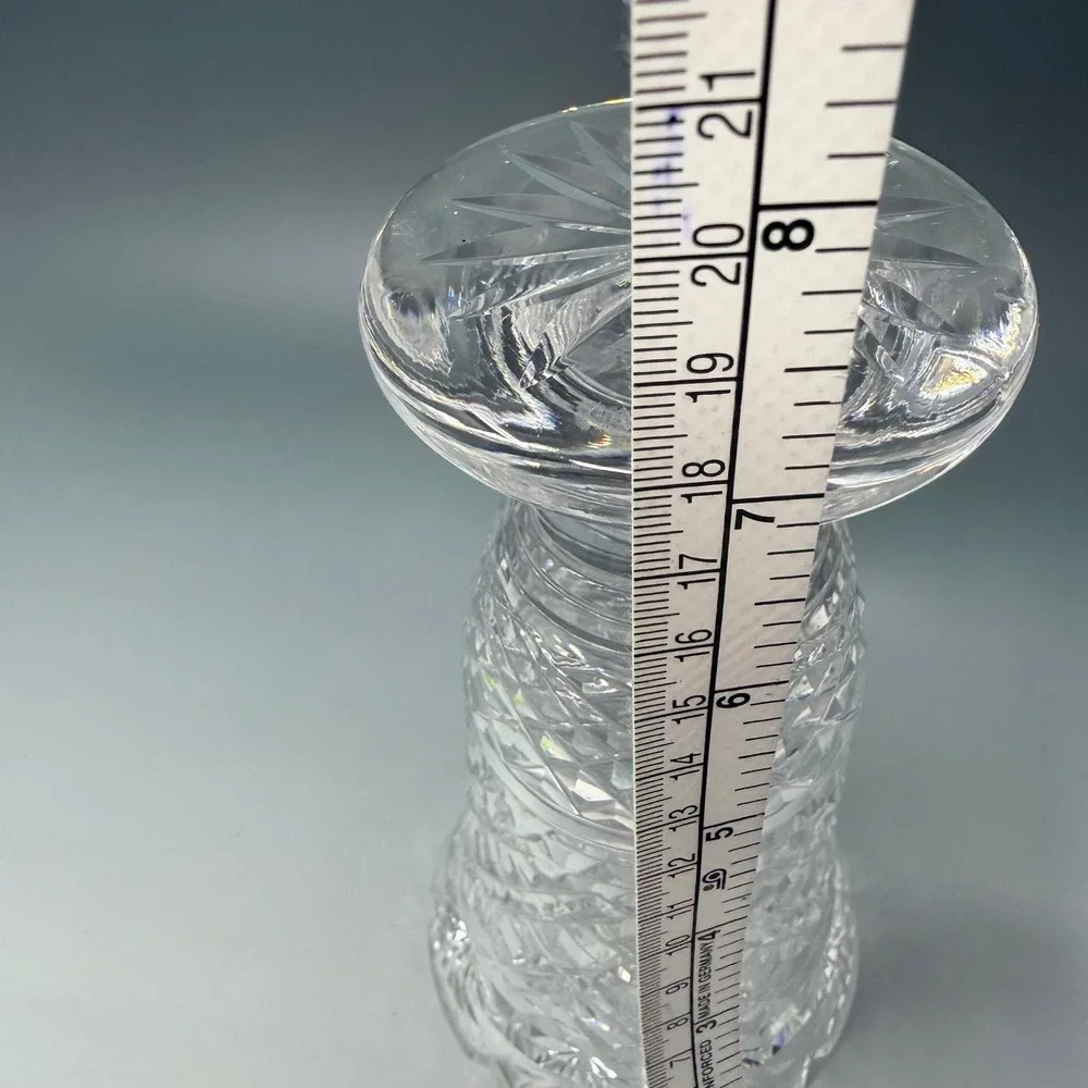 Vintage Cut Crystal Footed Vase Clear Glass Diamond Pattern Scalloped Rim 8 Inch